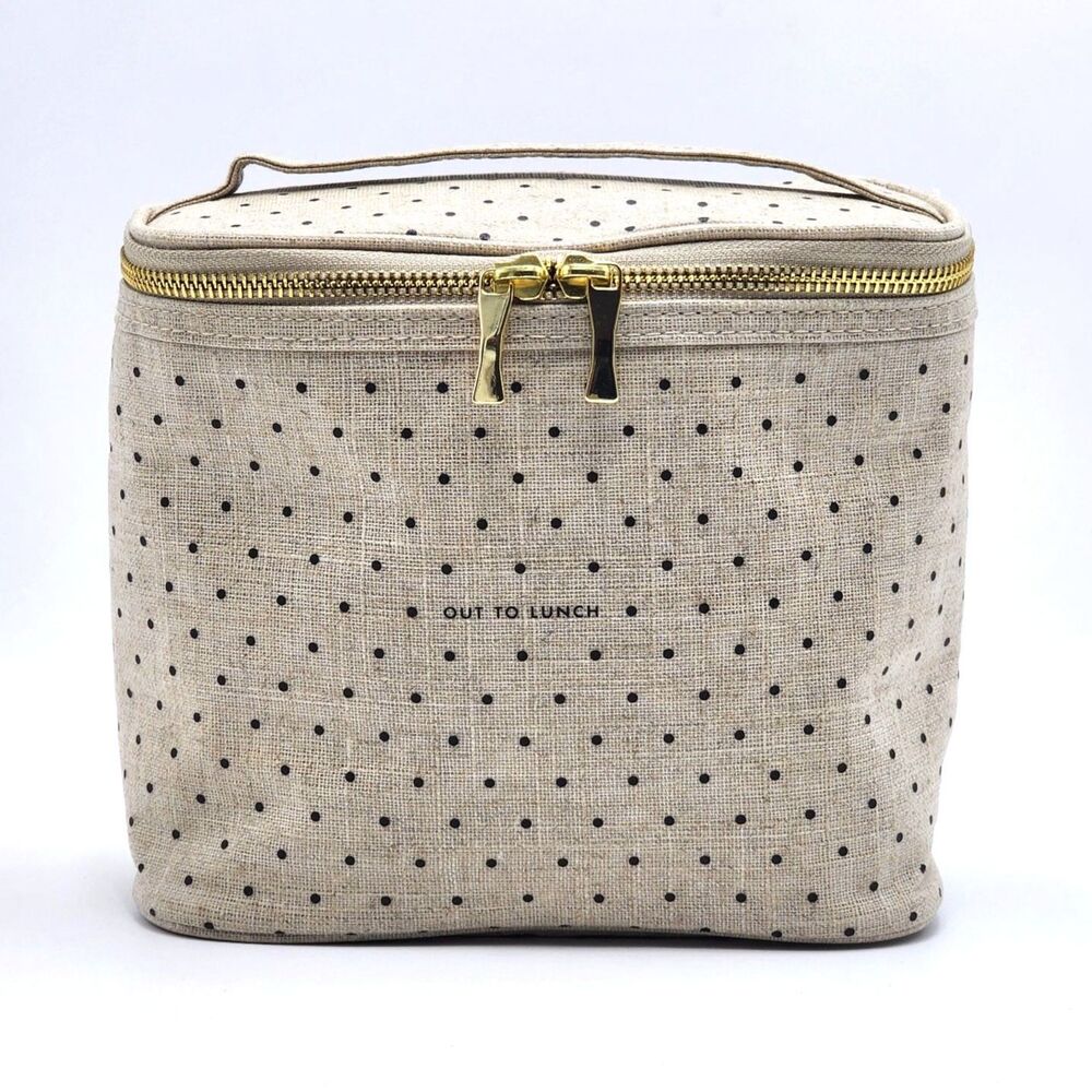 Kate Spade Out To Lunch Insulated Snack Cooler Tote Bag Neutral Black Polka Dots